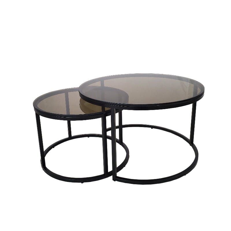 Salongbord sett 2 stk Oceanside Ø80/Ø60 sort metall Bronze glass