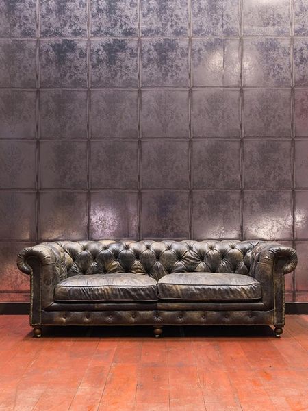 Chesterfield sofa 3-seter 3-seat vintage skinn